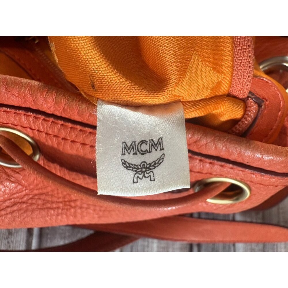 MCM Pebbled Leather Logo bucket bag color orange vintage 80's 90's - Picture 7 of 14